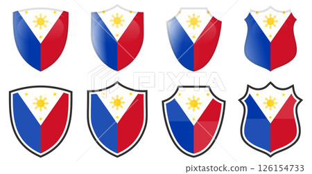 Vertical Philippines flag in shield shape, four 3d and simple versions. Filipino icon / sign 126154733