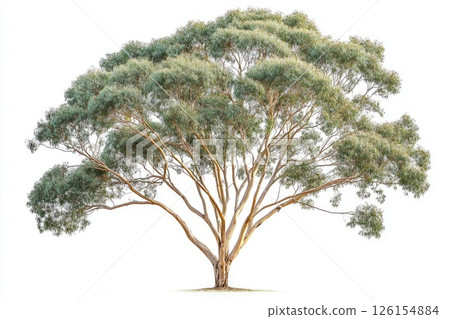 Eucalyptus tree standing tall against white background 126154884