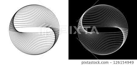 Set of distorted circles in spiral. Black spiral on white background and white spiral on black background. Set of distorted circles in spiral. Black spiral on white background and white spiral on black background. 126154949
