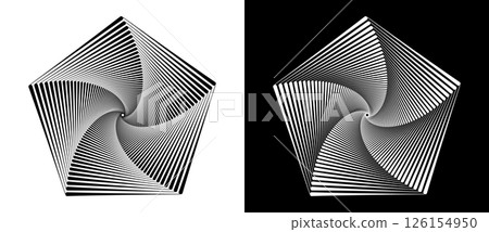 Abstract background with halftone pentagon. Art design logo or icon. A black figure on a white background and an equally white figure on the black side. 126154950