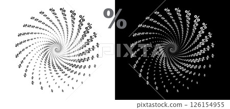 A circle of percent signs in a spiral. A black figure on a white background and an equally white figure on the black side. 126154955