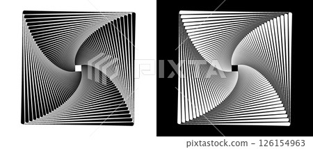 Square with halftone dots. Spiral in geometrical form. Design element or icon. Black shape on a white background and the same white shape on the black side. 126154963