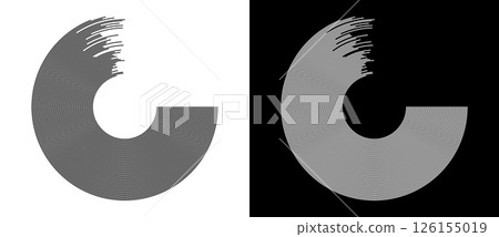 Abstract background with lines in circle. Art design as logo or icon. A black figure on a white background and an equally white figure on the black side. Abstract background with lines in circle. Art design as logo or icon. A black figure on a white background and an equally white figure on the black side. 126155019