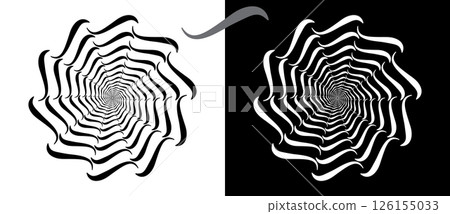 Circle with wave lines as dynamic abstract vector background or logo or icon. Flower concept. Black spiral on white background and white spiral on black background. Circle with wave lines as dynamic abstract vector background or logo or icon. Flower concept. Black spiral on white background and white spiral on black background. 126155033