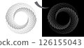 Modern abstract background. Waves in circle form. Spiral logo or icon, design element. Black shape on a white background and the same white shape on the black side. 126155043