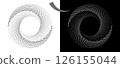 Modern abstract background. Waves in circle form. Spiral logo or icon, design element. Black shape on a white background and the same white shape on the black side. 126155044