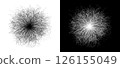 Abstract background with lines in chaos like fireworks. A black figure on a white background and the same white figure on the black side. 126155049