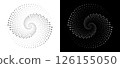 Modern abstract background. Halftone dots in circle form. Spiral logo, icon or design element. Black dots on a white background and white dots on the black side. 126155050