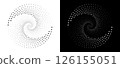 Modern abstract background. Halftone dots in circle form. Spiral logo, icon or design element. Black dots on a white background and white dots on the black side. 126155051