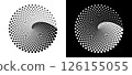 Modern abstract background. Halftone dots in circle form. Spiral logo, icon or design element. Black dots on a white background and white dots on the black side. 126155055