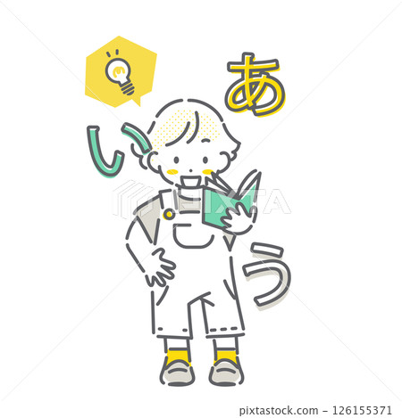 小學生對學習日語充滿熱情-簡單可愛的線條插畫 小學生對學習日語充滿熱情-簡單可愛的線條插畫 126155371