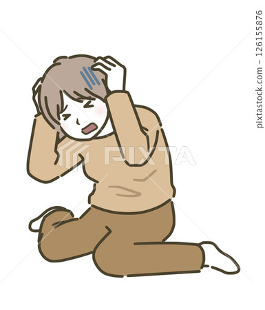 一名年輕女子雙手抱頭坐著（便裝） 126155876