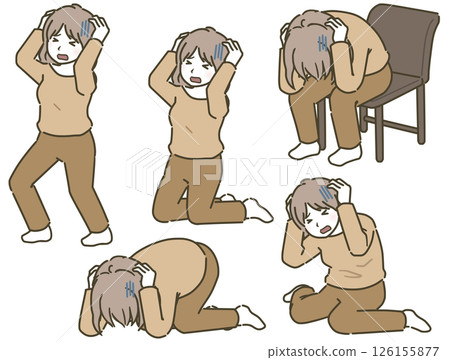 Set of young women holding their heads (casual clothes) 126155877