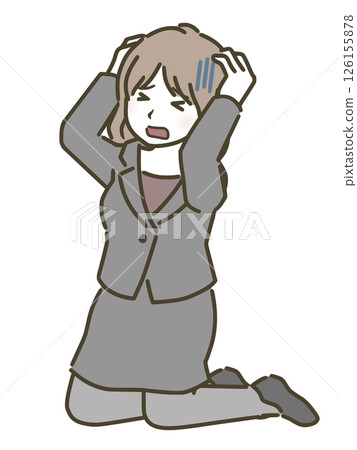 一名年輕女子抱著頭(穿著西裝) 一名年輕女子抱著頭(穿著西裝) 126155878