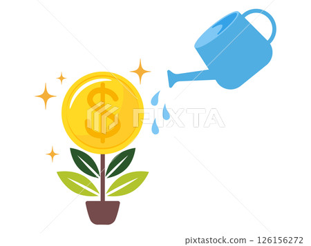 A blue watering can watering a dollar sign coin 126156272