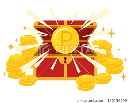 Point mark coins and treasure chests 126156299