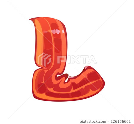 Fast food bacon meal English ABC font letter L. Fastfood menu meal alphabet symbol, street cafe appetizer vector English font typeset letter. Fast food kids ABC font typeface element 126156661