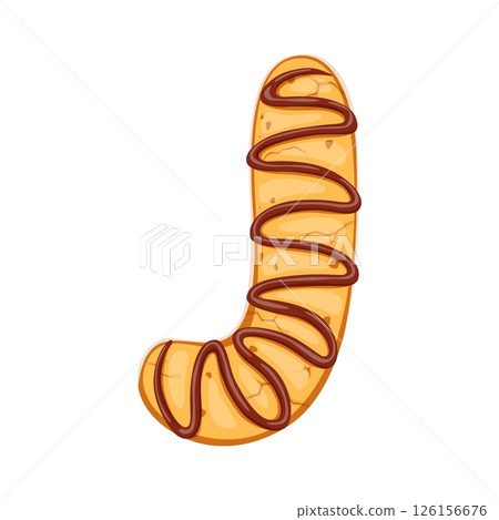 Cafe dessert font typeset shortbread cookie letter J. Dessert kids ABC typeset letter, pastry and confectionery vector symbol. Bakery English alphabet font sign or sweet type element 126156676