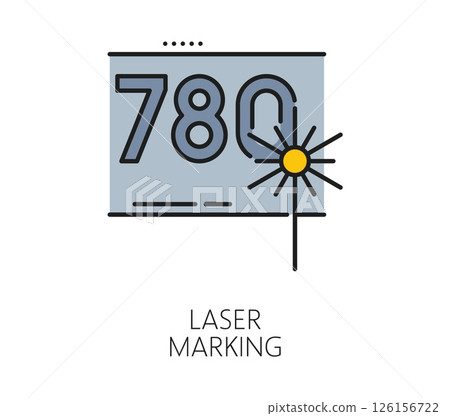 Laser cutting line icon, laser marking or carving numbers on metal surface, vector symbol. Laser cutter icon of machine cutter plasma tool of laser knife or pen for marking engraving and CNC 126156722