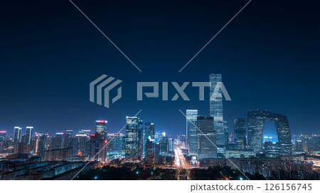 Skyscrapers and shining city lights emerge in the night view 126156745