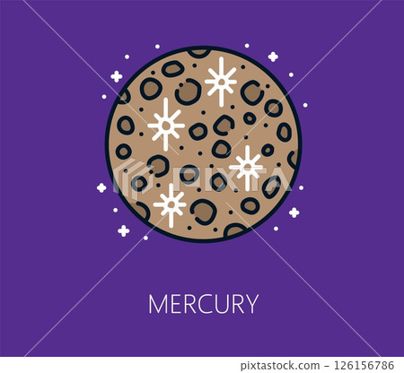 Space astronomy Mercury planet color thin line icon. Galaxy outerspace lineart symbol, astronomy exploration vector icon. Cosmos outline icon or space research line sign with solar system planet 126156786