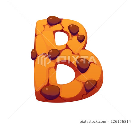 Font or sweet candy type and cartoon dessert letter B as chocolate cookie, vector bakery typeface. Sweet dessert font of choco biscuit with chocolate drops for English alphabet of pastry dessert Font or sweet candy type and cartoon dessert letter B as chocolate cookie, vector bakery typeface. Sweet dessert font of choco biscuit with chocolate drops for English alphabet of pastry dessert 126156814