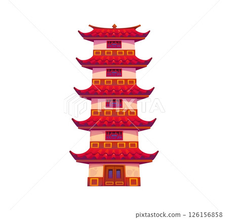 Cartoon Asian building or tower pagoda and Chinatown temple shrine, vector architecture. Chinese building, Japanese and Korean architecture house, oriental traditional pagoda shrine or Asian tower 126156858