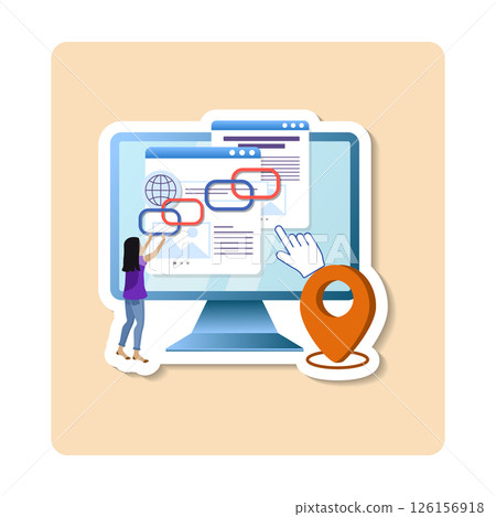 Website developer building backlinks for seo and higher ranking in search engine results 126156918