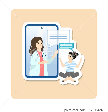 Female doctor is giving a consultation to a female patient through a smartphone app 126156926