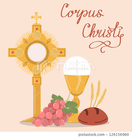 Corpus Christi Catholic religious holiday greeting card.  126156960