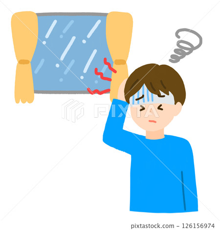 一名男子因下雨而頭痛 126156974