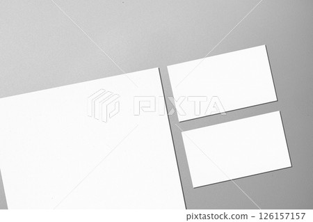Top view set of business letterhead and business card on a gray background. Blank paper or sheet. Mockup or copy space for your design Top view set of business letterhead and business card on a gray background. Blank paper or sheet. Mockup or copy space for your design 126157157