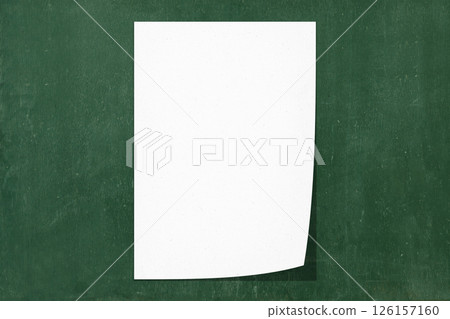 Top view of business letterhead on green background. Blank paper or sheet. Mockup or copy space for your design 126157160