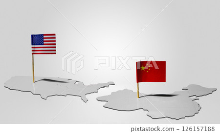 Flags of the USA or the United States of America and China on their maps with a white background. Concept of the United States of America versus China trade war disputes or economic conflict Flags of the USA or the United States of America and China on their maps with a white background. Concept of the United States of America versus China trade war disputes or economic conflict 126157188