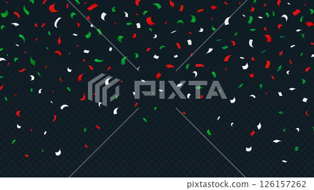 Mexico independence day red, green and white confetti background. Vector festive backdrop or frame with falling paper pieces symbolizing celebration, national pride, patriotic events and cultural fest 126157262