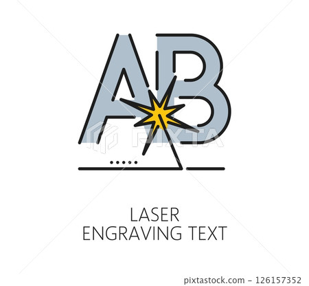 Laser cutting line icon of laser engraving text with cutter machine, vector symbol. Laser cutting line icon of text engraving with laser beam tool device for etching or engraving with CNC technology Laser cutting line icon of laser engraving text with cutter machine, vector symbol. Laser cutting line icon of text engraving with laser beam tool device for etching or engraving with CNC technology 126157352