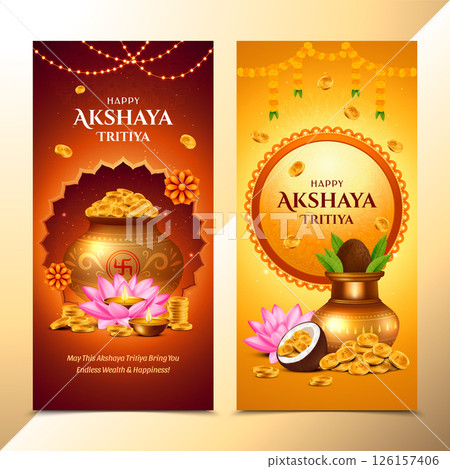 Akshaya Tritiya Gold Pot Vertical Banner 126157406