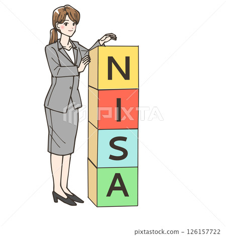 A woman stacking blocks with the word "Neesa" written on them A woman stacking blocks with the word "Neesa" written on them 126157722
