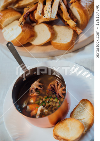 Delicious food cooked for dinner on the table Delicious food cooked for dinner on the table 126157840