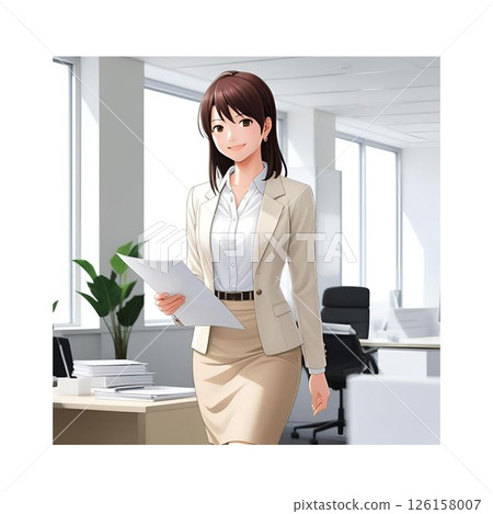 在辦公室工作的女人AI動漫風格商業場景插畫 126158007