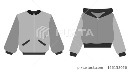 Stylish bomber and hoodie jacket Grayscale Minimalistic Sticker Icon Logo label design element idea 126158056
