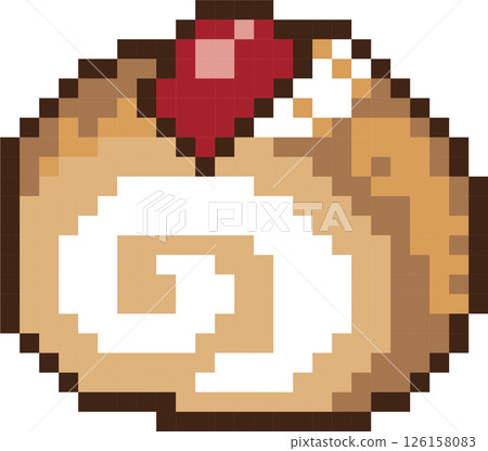 roll cake sweet bakery food dessert 8bit pixel art, flat design png illustration 126158083