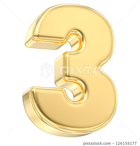 number 3 gold 3d render number 3 gold 3d render 126158177