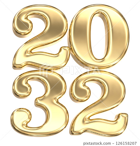 happy new year number 2032 gold 3d render happy new year number 2032 gold 3d render 126158207