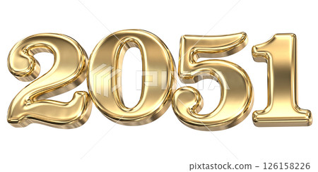 happy new year number 2051 gold 3d render 126158226