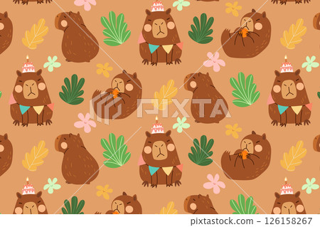 Flat Capybara Seamless pattern Flat Capybara Seamless pattern 126158267