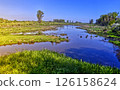 Breathtaking river landscape reflecting blue sky in spring 126158624