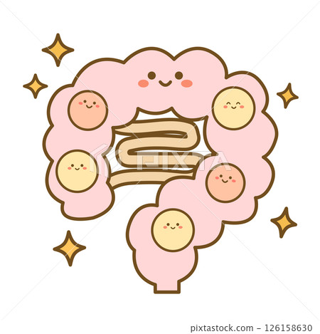 Cute intestine illustration full of good bacteria (line drawing) Cute intestine illustration full of good bacteria (line drawing) 126158630