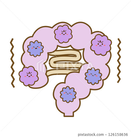 A sick intestine full of bad bacteria - line drawing 126158636