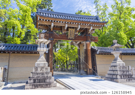 Nishinomiya Shrine's South Gate surrounded by fresh greenery Nishinomiya Shrine's South Gate surrounded by fresh greenery 126158945